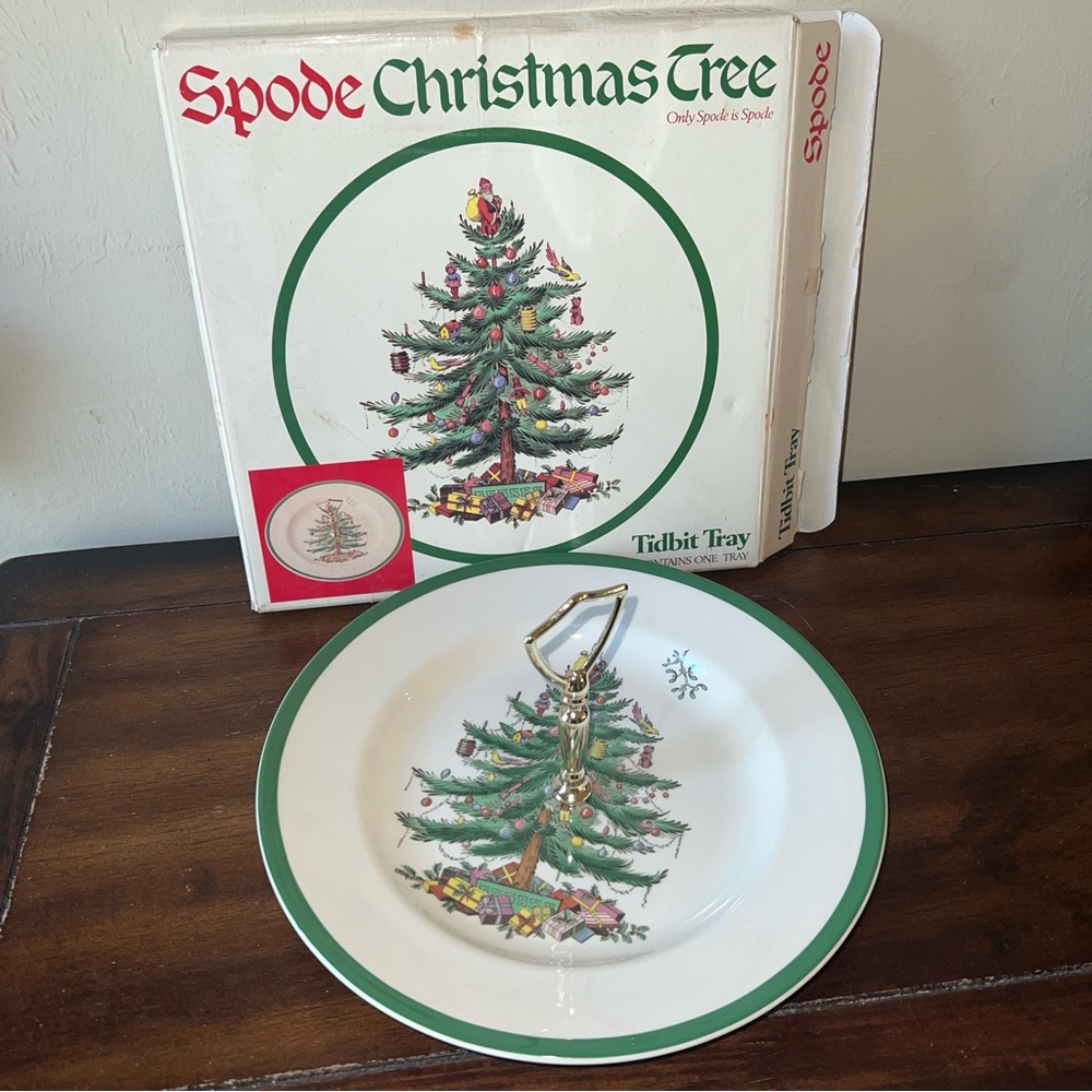 Spode Christmas Tree Serving Tidbit Cookie Cake Cupcake Plate Tray Holiday